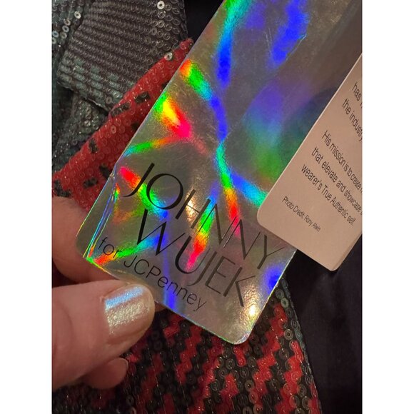 Johnny Wujek JCPenney Sequin Plaid Blazer Size M NWT Holiday Sparkle Jacket - Picture 4 of 15